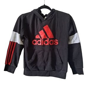 Adidas Kids Hoodie in Black with Red and Gray Accents - Small (7/8)